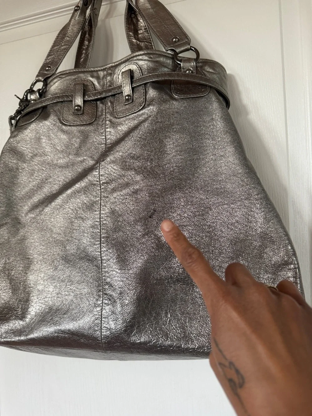 Elliott Lucca “ Estella “ Metallic Leather All Carry Handbag